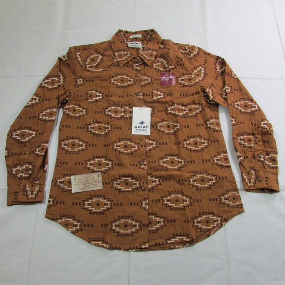 Ariat Real Women's MD Billie Jean Aztec Southwestern Print Button Shirt Autumn B - Picture 1 of 4
